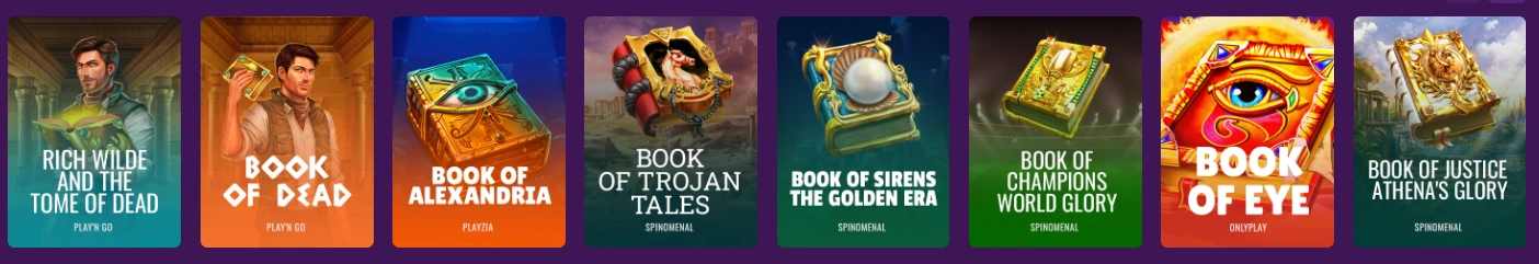Betti Casino slot and book-themed game selection