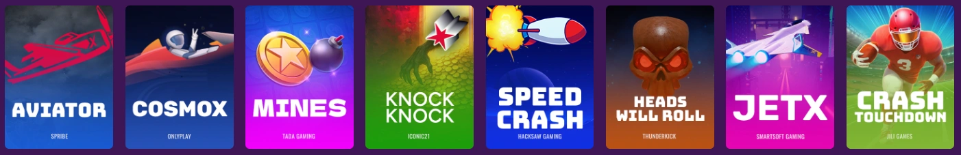 Crash games and instant win titles at Betti Casino